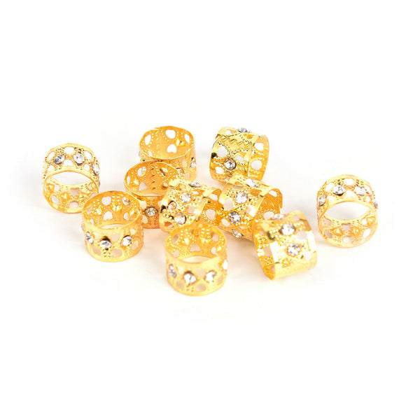 10Pcs Braiding Hair Rings Dreadlock Marley Braids Beads Clips Cuffs Rhineston Ew