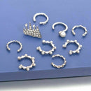 9Pcs Fashion Crystal Clip Ear Cuff Stud Women's Punk Wrap Cartilage Earring Gift