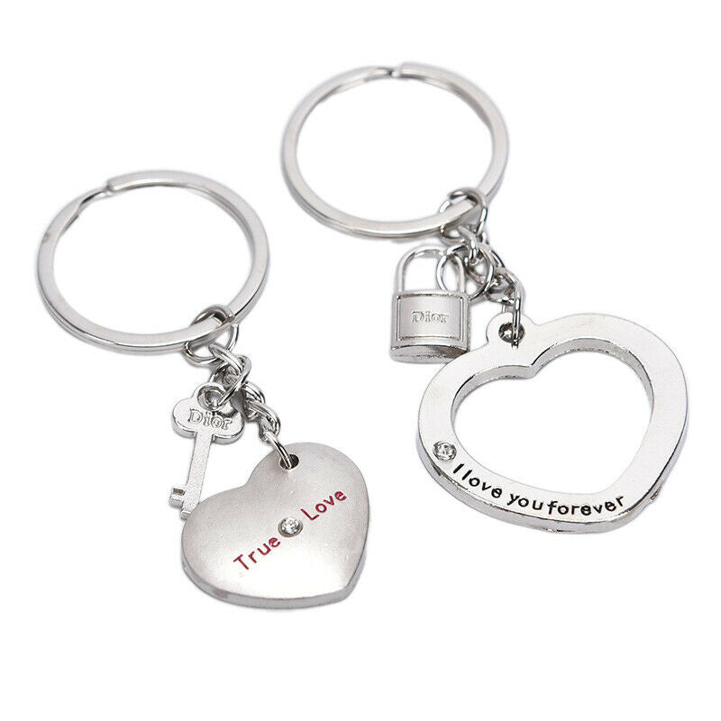 2Pcs Novelty Fashion Love Heart Keyring Couple Keychain Key Ring Gift