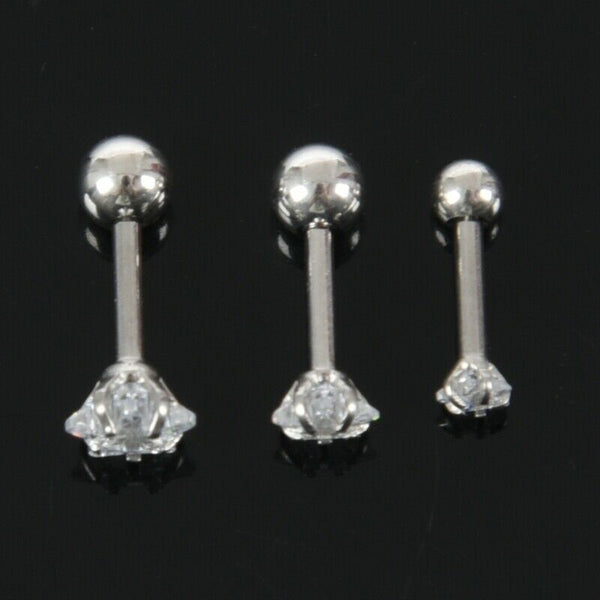 1 Set Of 3 Size 316L Surgical Steel Stars Clear Zirconic Cartilaginous Ear