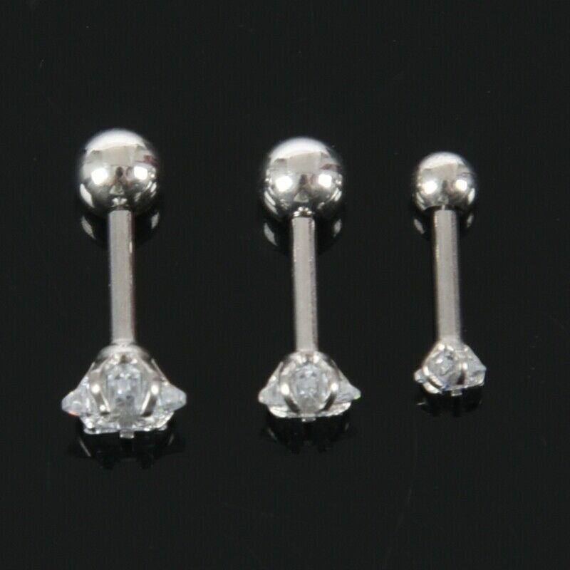 1 Set Of 3 Size 316L Surgical Steel Stars Clear Zirconic Cartilaginous Ear