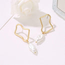 Pearls Dangle Ear Stud Women Geometric Hollowed Drop Earrings Alloy Jewelry