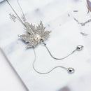 Women Flower Long Adjustable Chain Pendant Sweater Necklace(Maple Leaf Silv