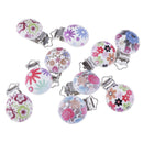 10Pcs Wood Home Baby Round Pacifier Clip Metal Holders Flower