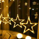 LED Curtain String Light 8Mode Star Moon Plug Night Light  (EU Warm Light)