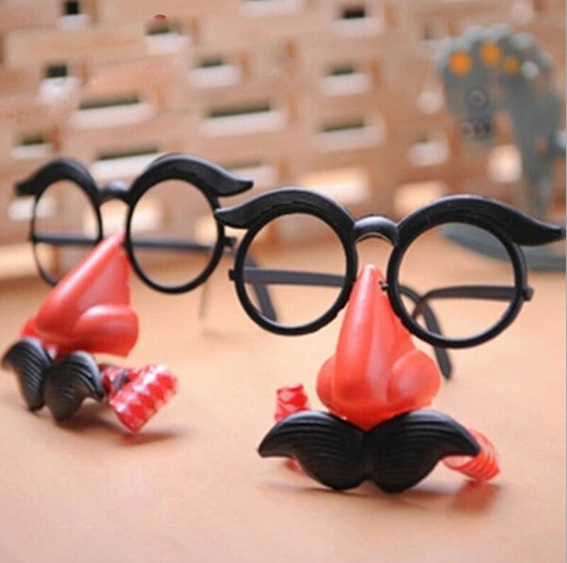 Pop Clown Glasses Costume Ball Round Frame Red Nose Whistle Mustache  Z