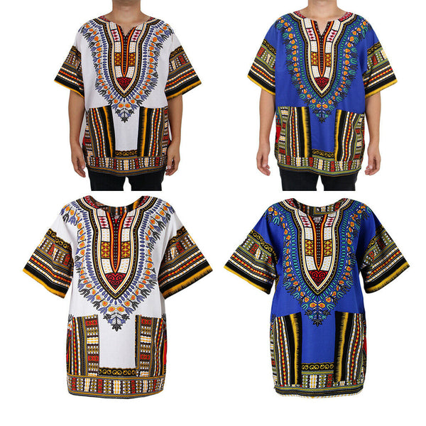 2x Men's Short Sleeve Dashiki Colorful African Festival Tribal Top Poncho