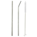 2pcs Stainless Steel Metal Juice Water Drinking Straws+ 1pc Cleaning Brush Set