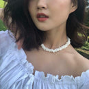 Geometric Irregular Shell Necklace Women Handmade Choker Jewelry (White) A