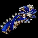 Rhinestone Accent Blue Leaves Detail Hair Clip Barrette for Lady Girls