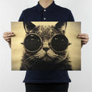 cat sunglasses kraft paper bar poster retro poster decor painting wall sticke BX