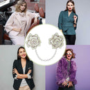Rhinestone Brooch Flower Chain Collar Clips Women Cardigan Pins Jewelry A