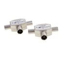 2pcs 2-Way PAL TV Aerial Coaxial Antenna Signal Splitter 1 Female To 2 Male