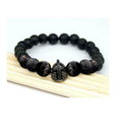 Men Black Spartan Helmet Beaded Natural Stone Adjustable Macrame Bracelet G I0M7