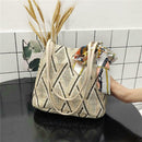 Silk Decor Shoulder Handbags Straw Women Top-handle Shopping Totes (Beige) A