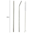 2pcs Stainless Steel Metal Drinking Straws Reusable Washable+1pc Cleaning Brush