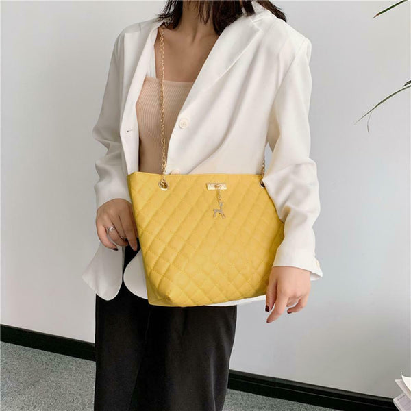 Fashion Leather Handbag Women Large Top-handle Bags Shopping Tote (Yellow)