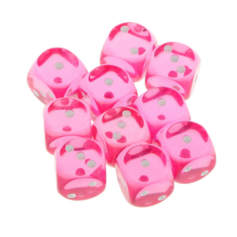 10pcs Transparent Pink 6 Sided D3 Acrylic Dice Educational Games Dice