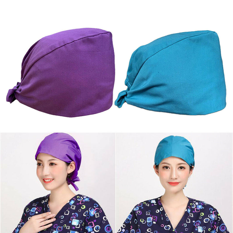2Pcs Unisex Scrub Turban Cap Sweatband Nurse Bouffant Working Hat Head Cover