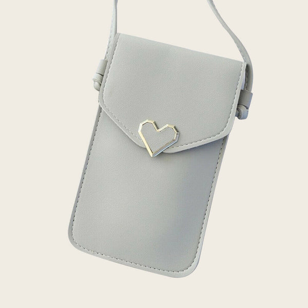 Leather Shoulder Messenger Bag Women Touch Screen Phone Pouch (Light Grey)