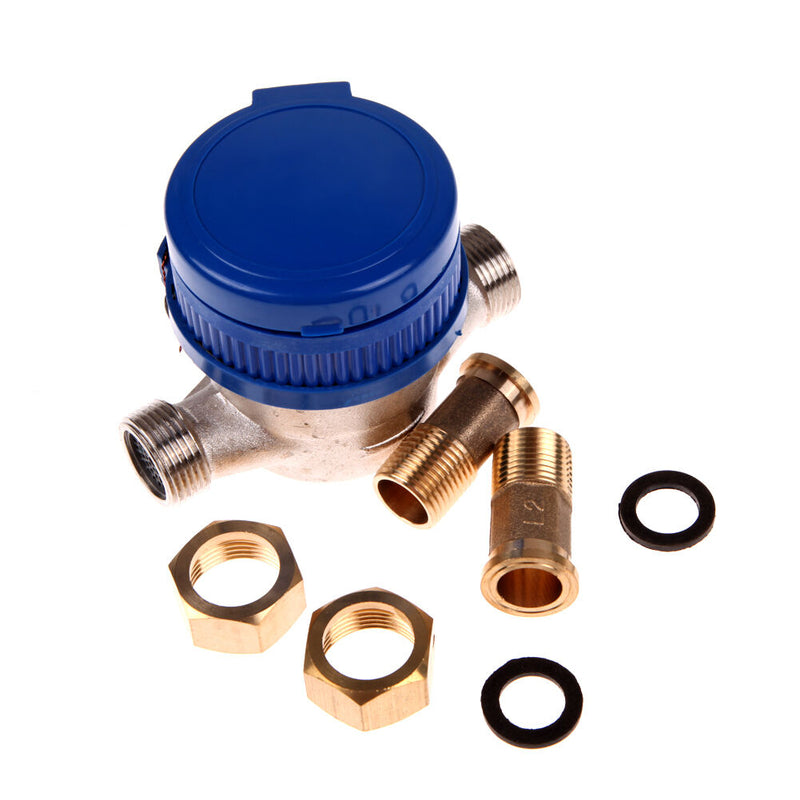 15mm 1/2" Home Garden Water Flow Meter Copper Hose Thread Water Meter Cubic Feet