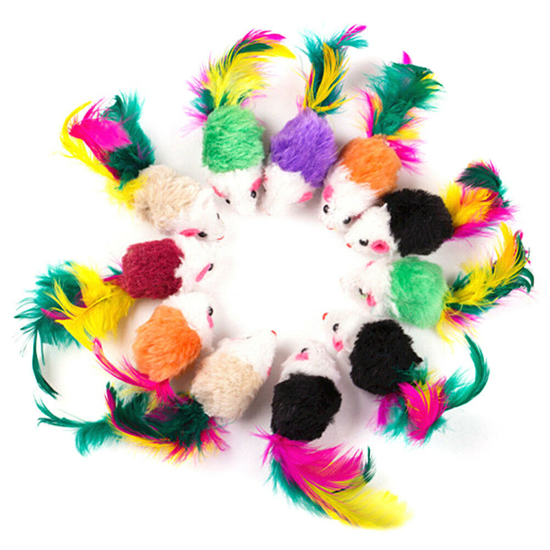 10pcs/Lot Soft Fleece False Mouse Feather Playing Toys For Pet Cat Funny Supplie