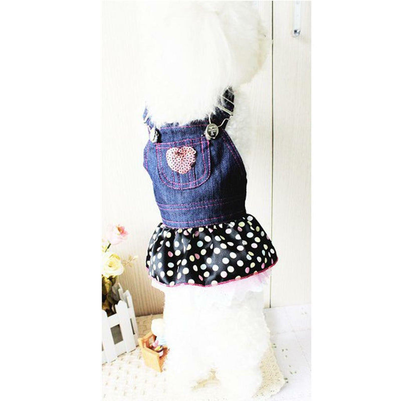 Dog Pet Clothes Puppy Polka Dot Ruffle Denim Skirt Dress Chihuahua Apparel M