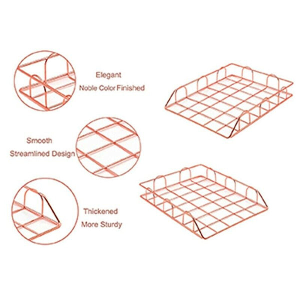 1 Set Of 2 Office Supplies Metal Stackable File Document Letter Tray Organi W2A6