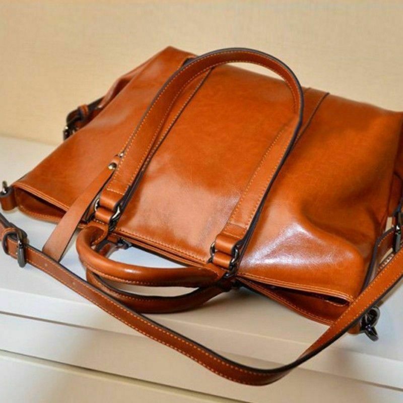 Women Oiled Leather Tote Handbag Purse Lady Messenger Shoulder Bag Satchel U8B6