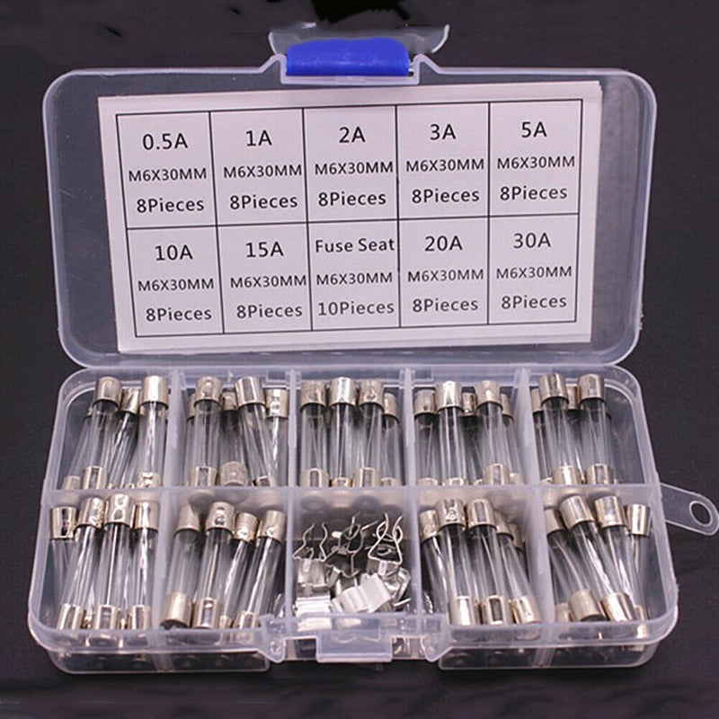 6x30mm Assorted Kit Fuses Safe Holder Tube Glass Multi Current Car Tool