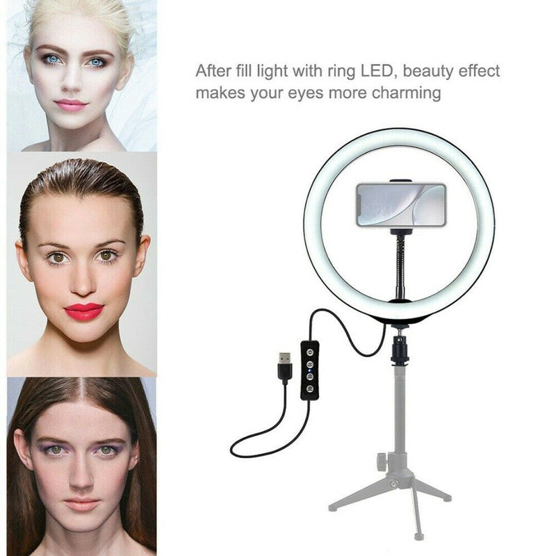 LED Ring Light Lamp Selfie Camera Phone Studio Tripod Stand Video Dimmable bs