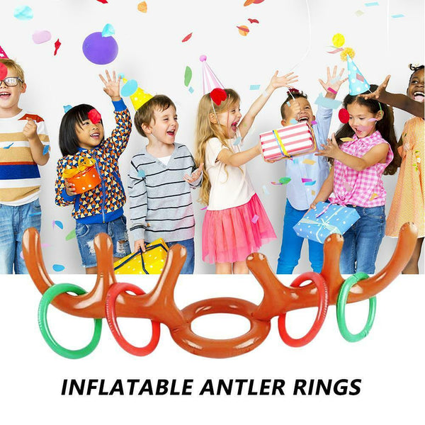 2 Set PVC Inflatable Antler Headband Christmas Elk Head Throw Ring Kid Toys