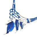 Women Leaf Y-Necklace Chain Necklace Earrings Set(Light Blue)