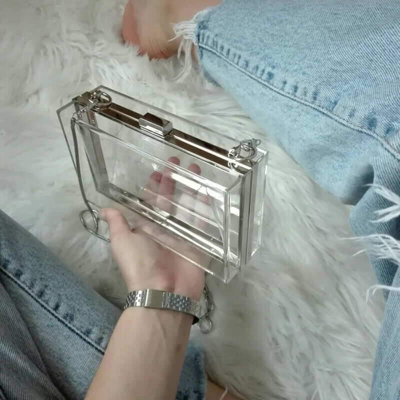 Acrylic Transparent Clutch Chain Box Women Shoulder Bags Hard Day Clutches  Y3I2