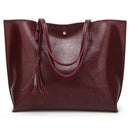 Women'S Soft Leather Tote Shoulder Bag From Tassel Handbag(Red Wine)