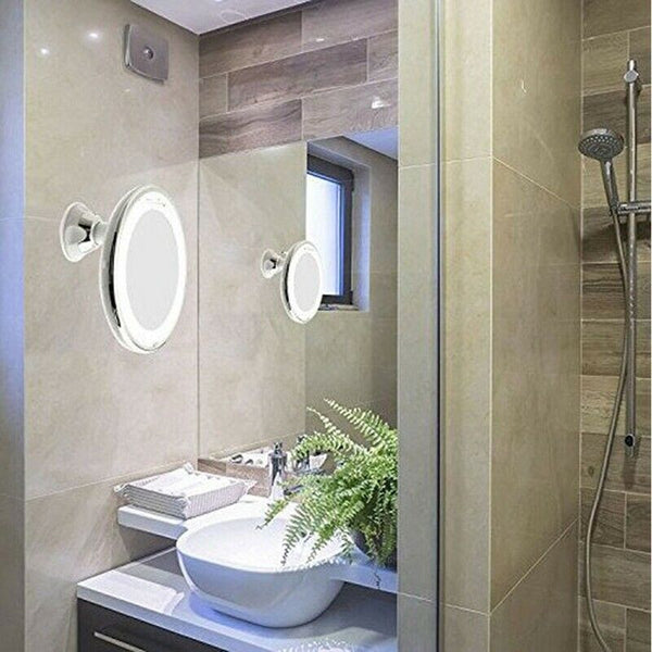 10X Magnifying Makeup Vanity Mirror Portable with LED Light Suction Cup 360 G7M4