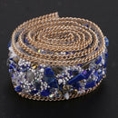 Beaded Bridal Motif Rhinestone Wedding Appliques W/ Faux Sapphire for Crafts