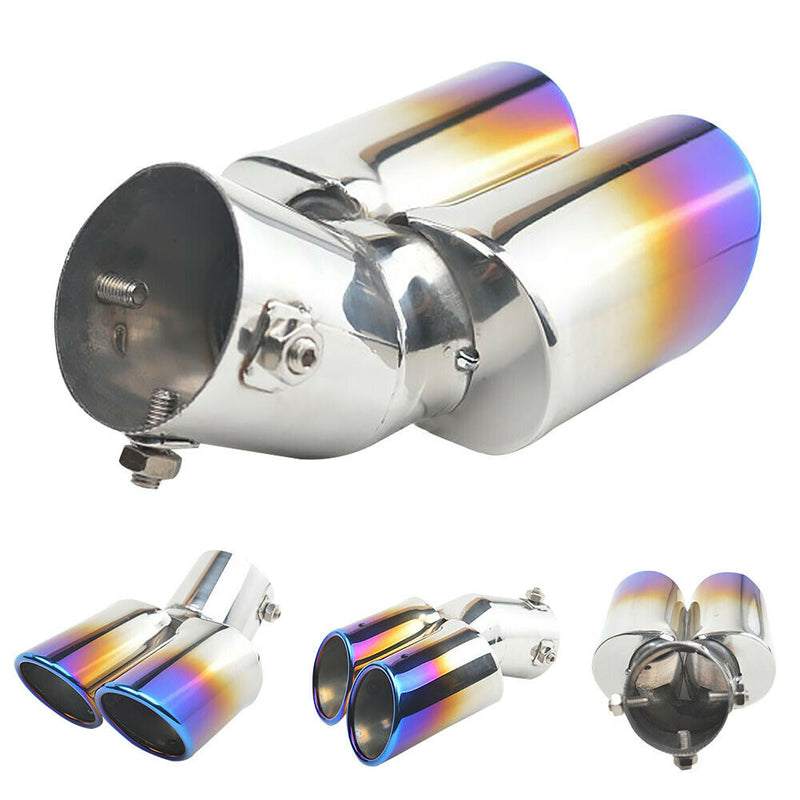 1 To 2 Muffler Tip Chrome Trim Car Dual Exhaust Pipe Replacement Blue Rear Tail