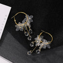 Korean Style Hoop Earrings Crystal Tassel Dangle Acrylic Flower Jewelry L7X7
