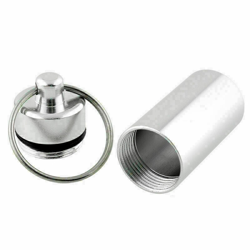 Keyring Tablets Medicine .Container Pill Box Aluminium Hol Key Drug Chain G B0Q7