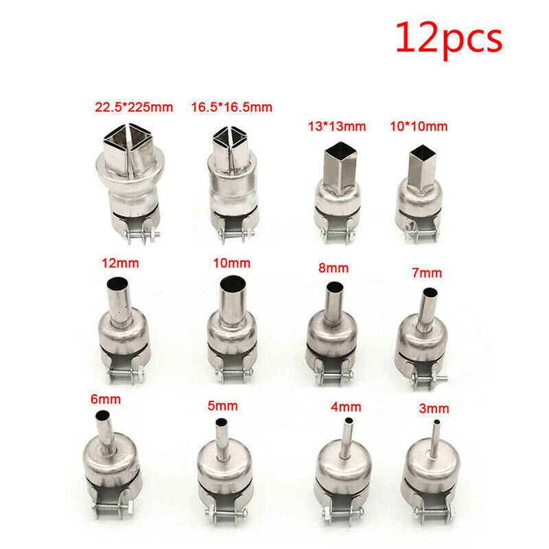 12pcs Hot Air Gun Nozzle Set For 850 Series 852D HOT AIR GUN BGA Rework StaS Ew