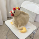 Cute Women Crossbody Purse Cartoon Chicken Shaped Kids Fleece Crossbody Bag