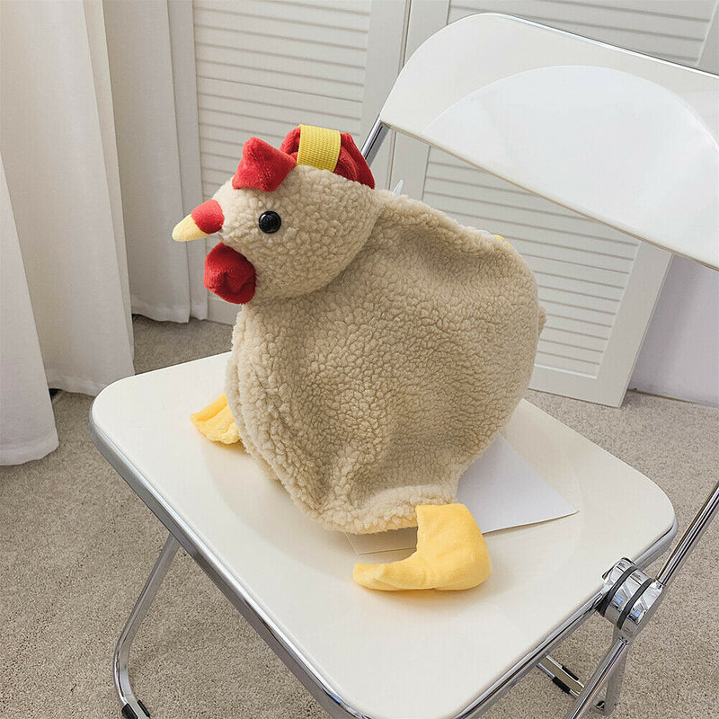 Cute Women Crossbody Purse Cartoon Chicken Shaped Kids Fleece Crossbody Bag