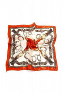 Print Polyester 20" Kerchief Neck Scarf for Woman-Red,Ivory
