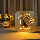 Dog Night Light Bedside Wooden Lamp Home Decor Warm White Bright LED Nightlight