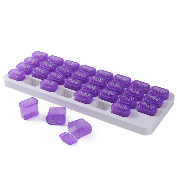 31 Grids Pill Box Case One Month Pill Medicine Container Organizer (Purple)