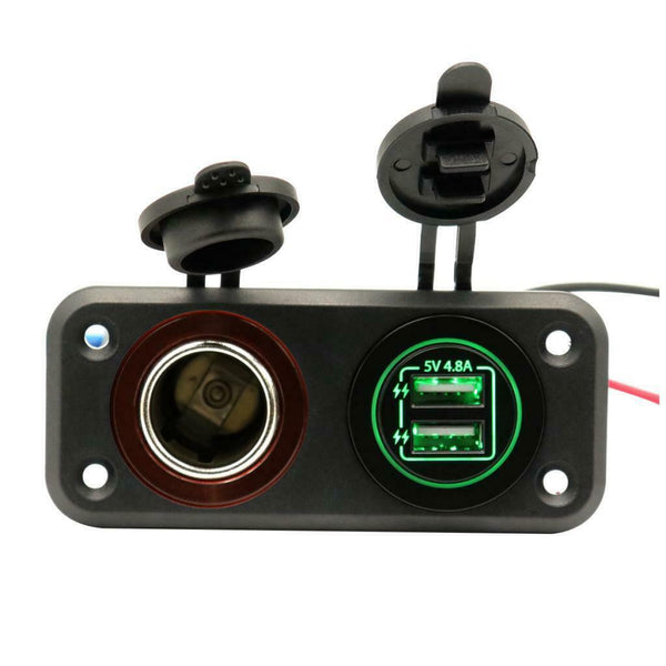 12V Boat Cigarette Lighter Socket Waterproof Dual USB Car Charger Socket Panel