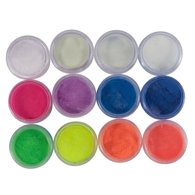 12boxes/set Neon Phosphor Powder Nail Glitter Powder 12 Colors Dust Luminou K6U7