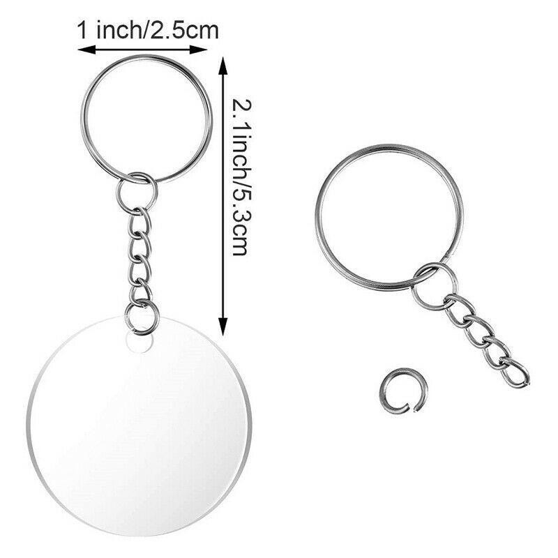 DIY 24Pcs Transparent Acrylic Keychain Blank Star Heart Circle Discs+Tassels #