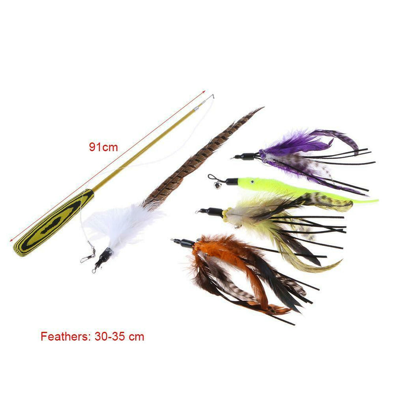 Cat Pet Toys Funny Cat Telescopic Rod Stick+5pcs Feather Replacement Heads